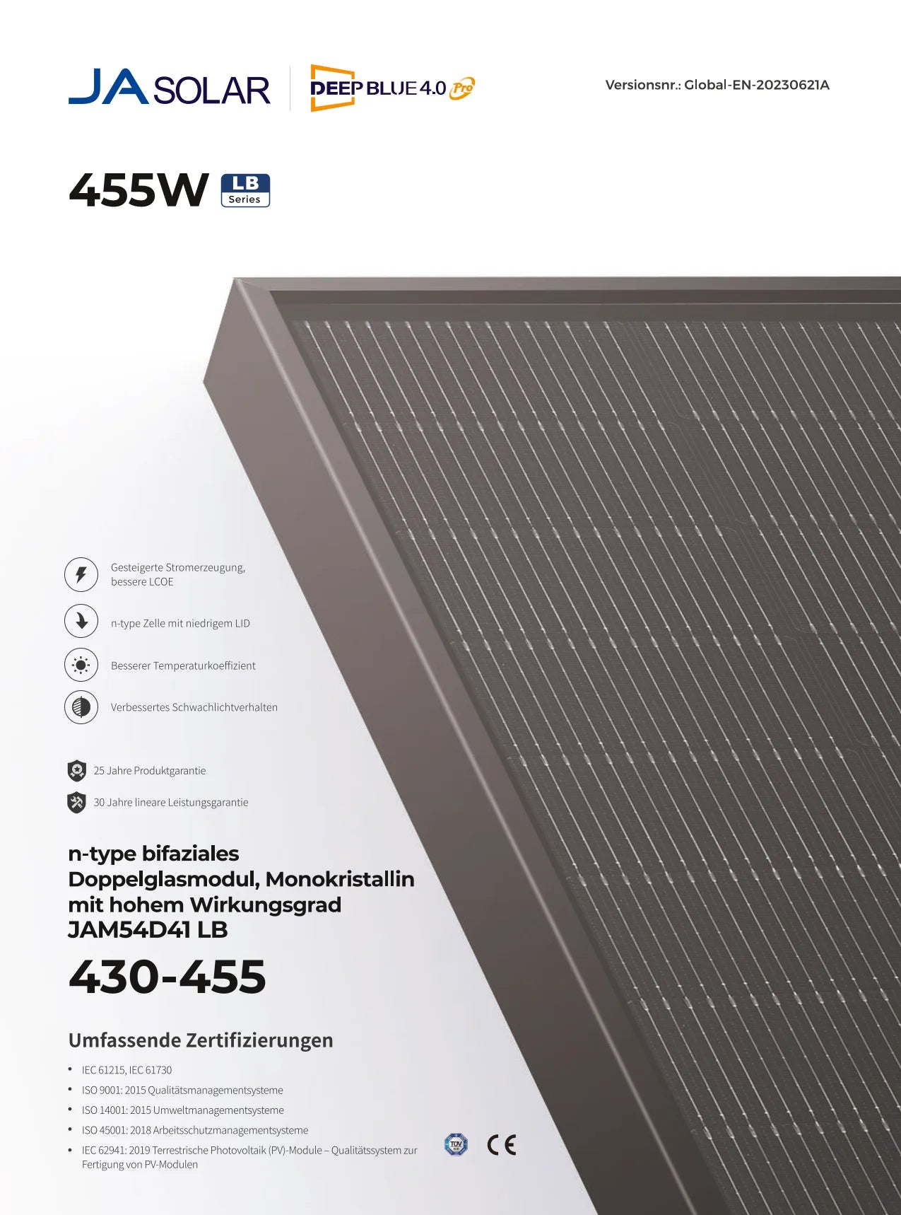 JA Solar 440W Bifazial Glas/Glas (Full Black) Komplett schwarz JAM54D41/LB440w