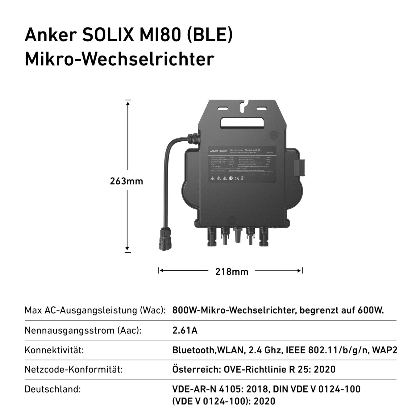ANKER SOLIX MI80 800W Mikrowechselrichter mit Schuko Kabel