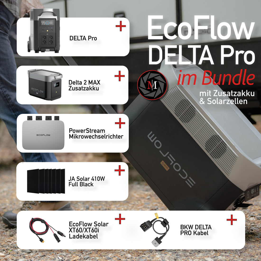 EcoFlow Delta Pro 7,2 kWh Solarbundle Set (Delta Pro + Delta Pro Zusatzakku + Powerstream + BKW-Delta Pro Kabel + 1-6x 410W Solarpanel + XT60 Solarkabel)