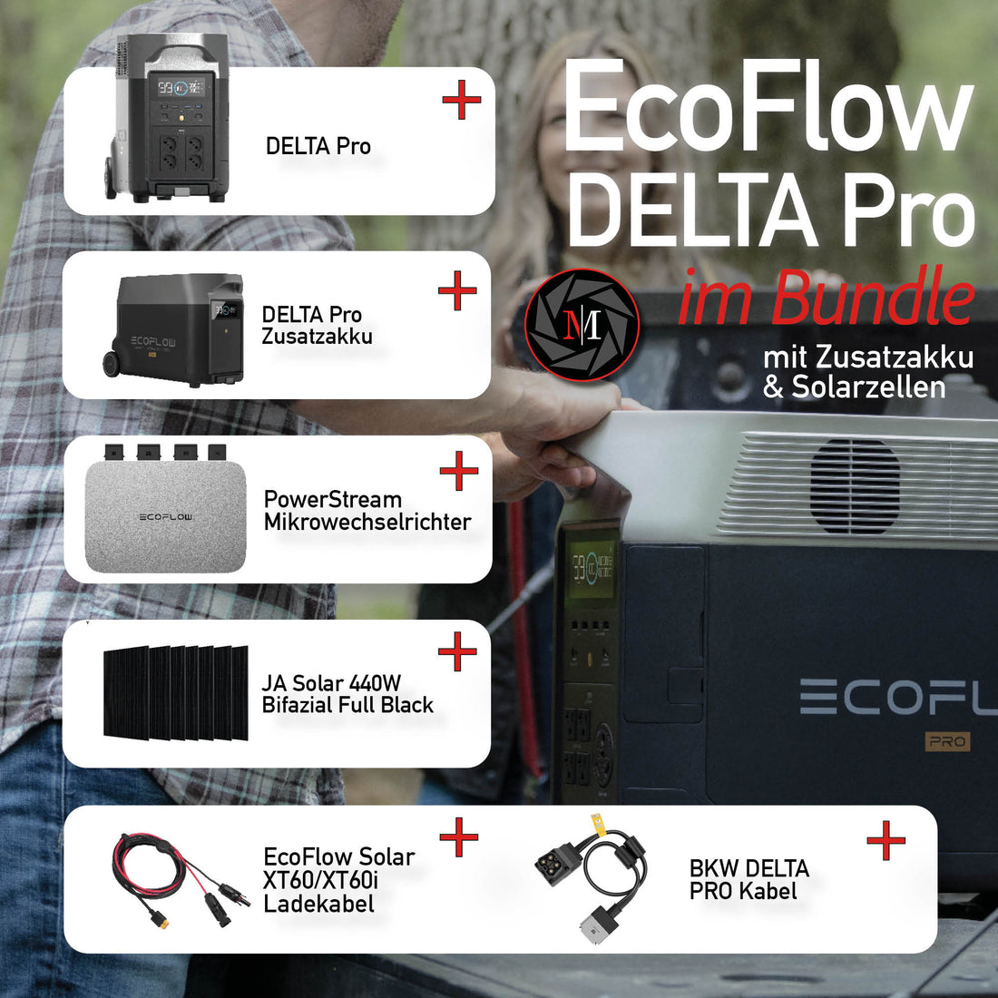 EcoFlow Delta Pro 7,2 kWh Solarbundle Set (Delta Pro + Delta Pro Zusatzakku + Powerstream + BKW-Delta Pro Kabel + 1-6x 410W Solarpanel + XT60 Solarkabel)