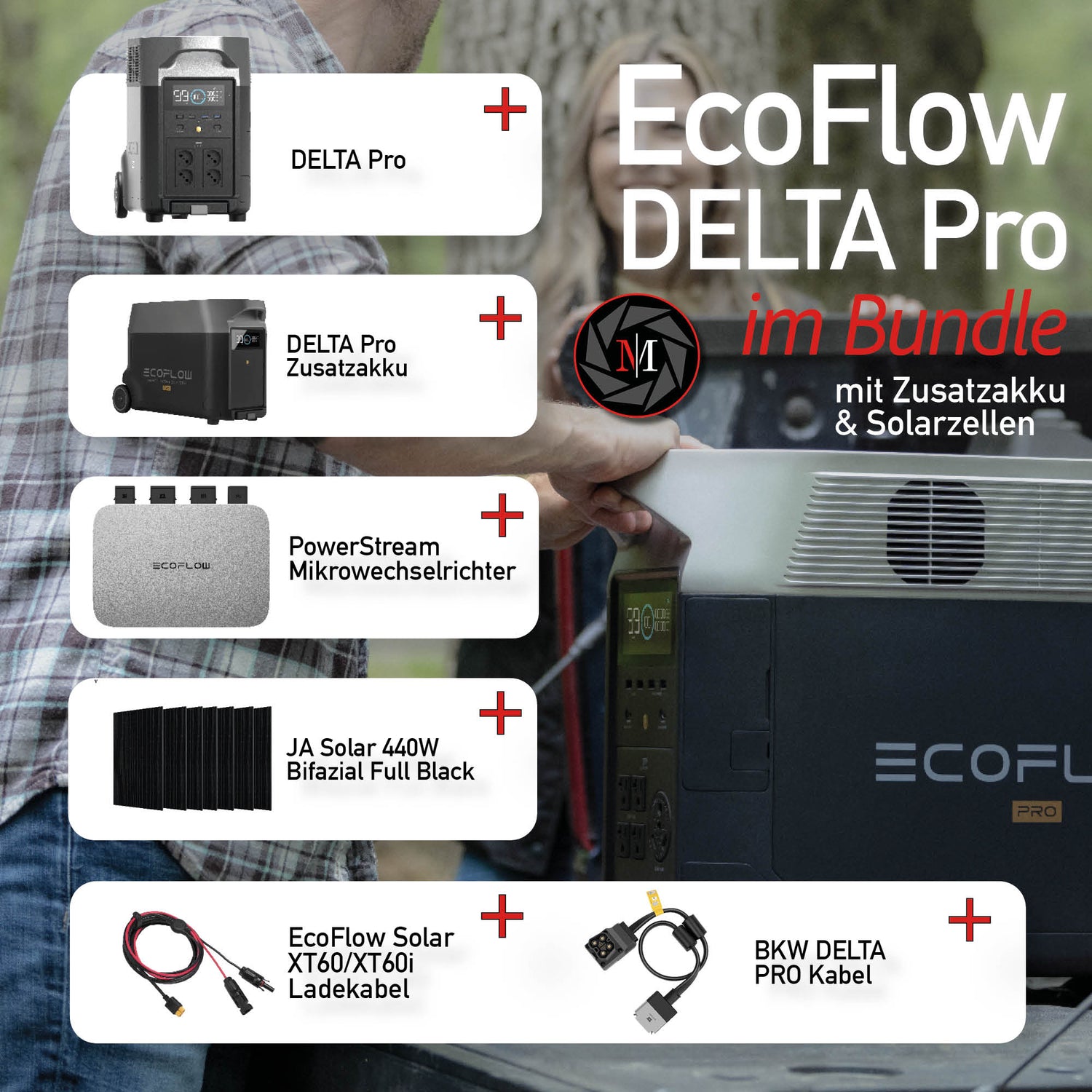 EcoFlow Delta Pro 7,2 kWh Solar Bundle Set (Delta Pro + Delta Pro Zusatzakku + Powerstream + BKW-Delta Pro Kabel + 1-6x 440W Bifazial Solarpanel + XT60 Solarkabel)