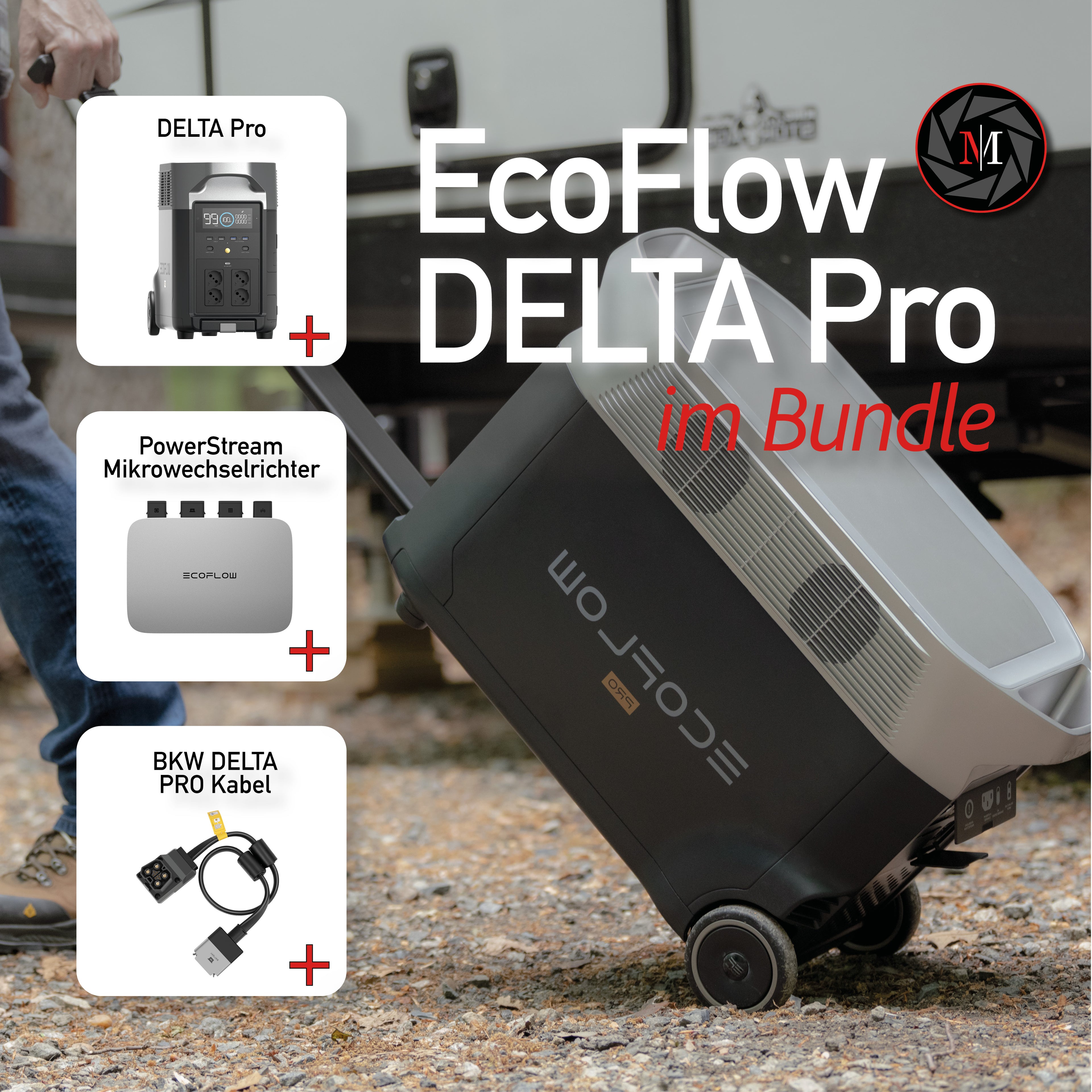 EcoFlow Delta Pro Balkonkraftwerk Set mit PowerStream (Delta Pro + Powerstream + BKW-Delta Pro Kabel)